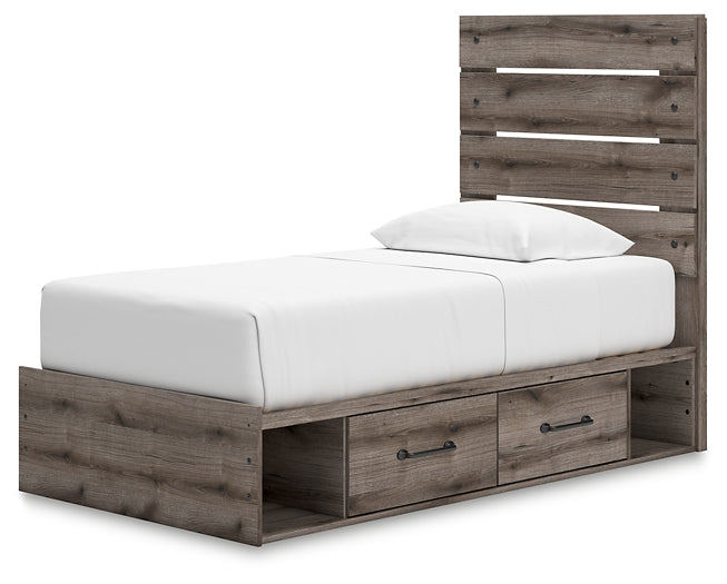 Graystorm Panel Bed With Storage With Mirrored Dresser And Nightstand