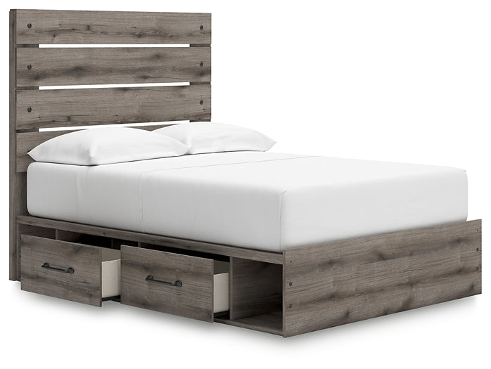 Graystorm Panel Bed With Storage With Mirrored Dresser And Chest