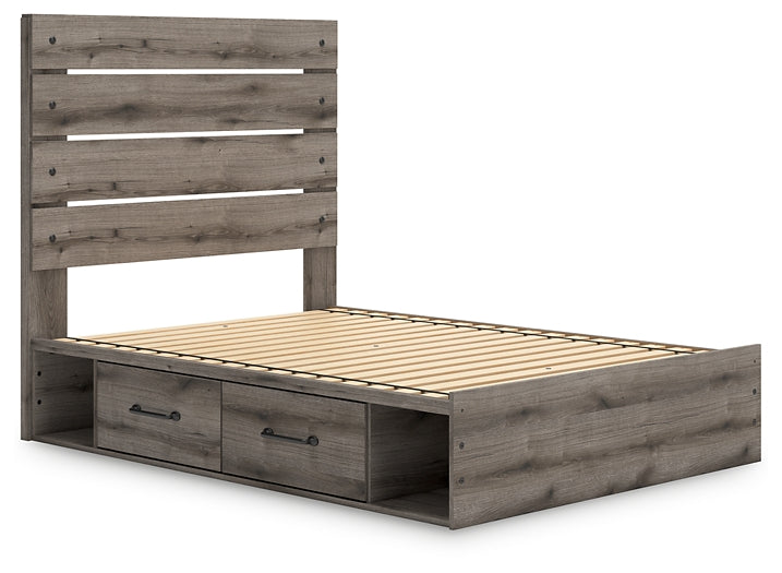 Graystorm Panel Bed With Storage With Mirrored Dresser And Chest