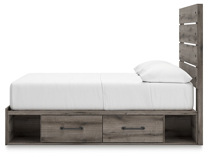 Graystorm Panel Bed With Storage With Mirrored Dresser And Chest