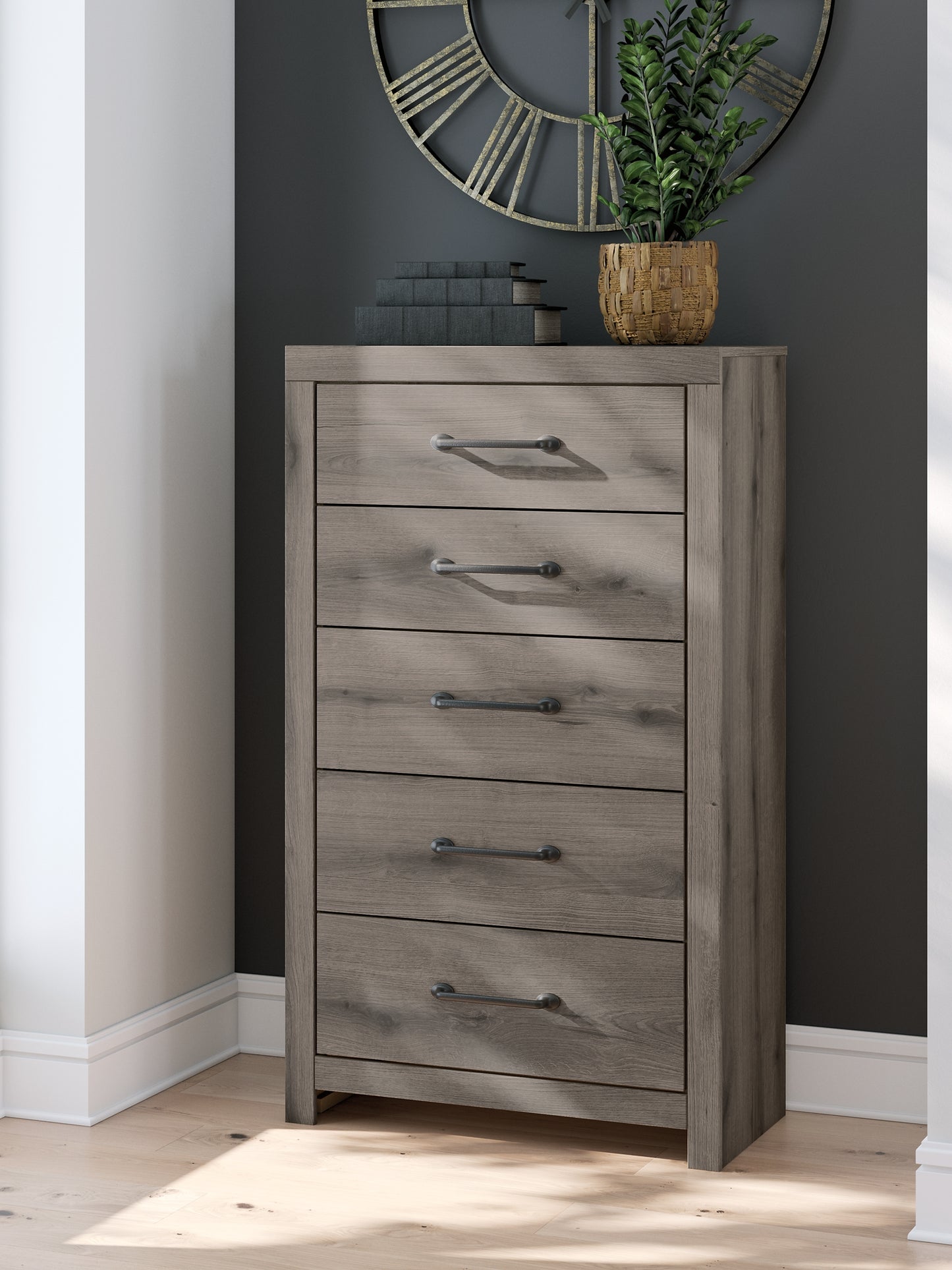 Graystorm Panel Bed With Storage With Mirrored Dresser, Chest And Nightstand