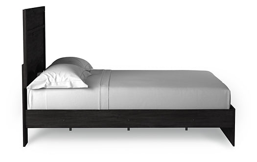 Cama con paneles Belachime, cómoda con espejo y arcón