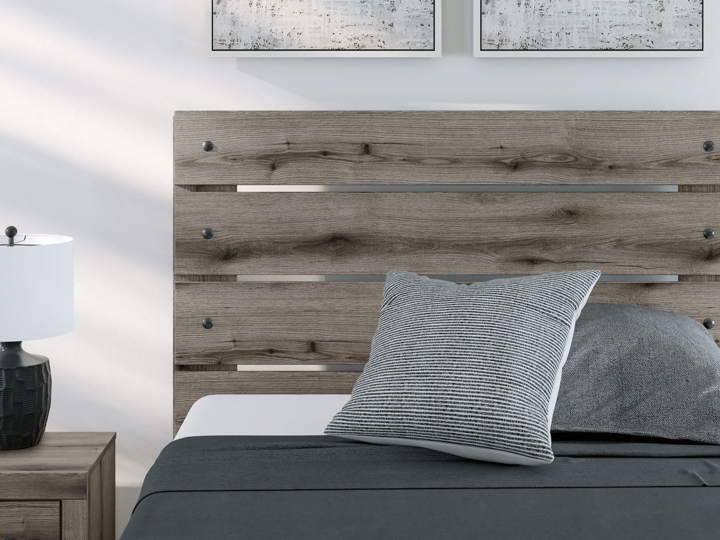 Graystorm Panel Bed With Storage With Mirrored Dresser