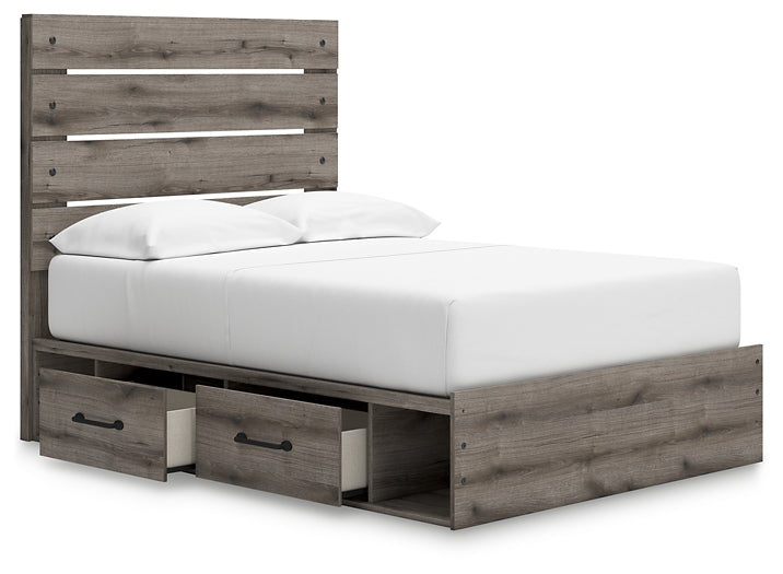 Graystorm Panel Bed With Storage With Mirrored Dresser And Nightstand