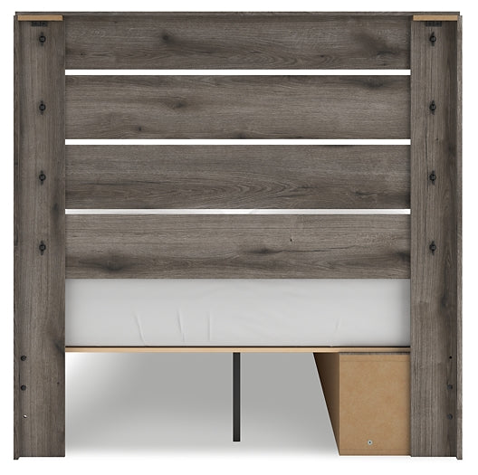 Graystorm Panel Bed With Storage With Mirrored Dresser And Nightstand