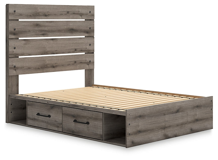 Graystorm Panel Bed With Storage With Mirrored Dresser And Nightstand