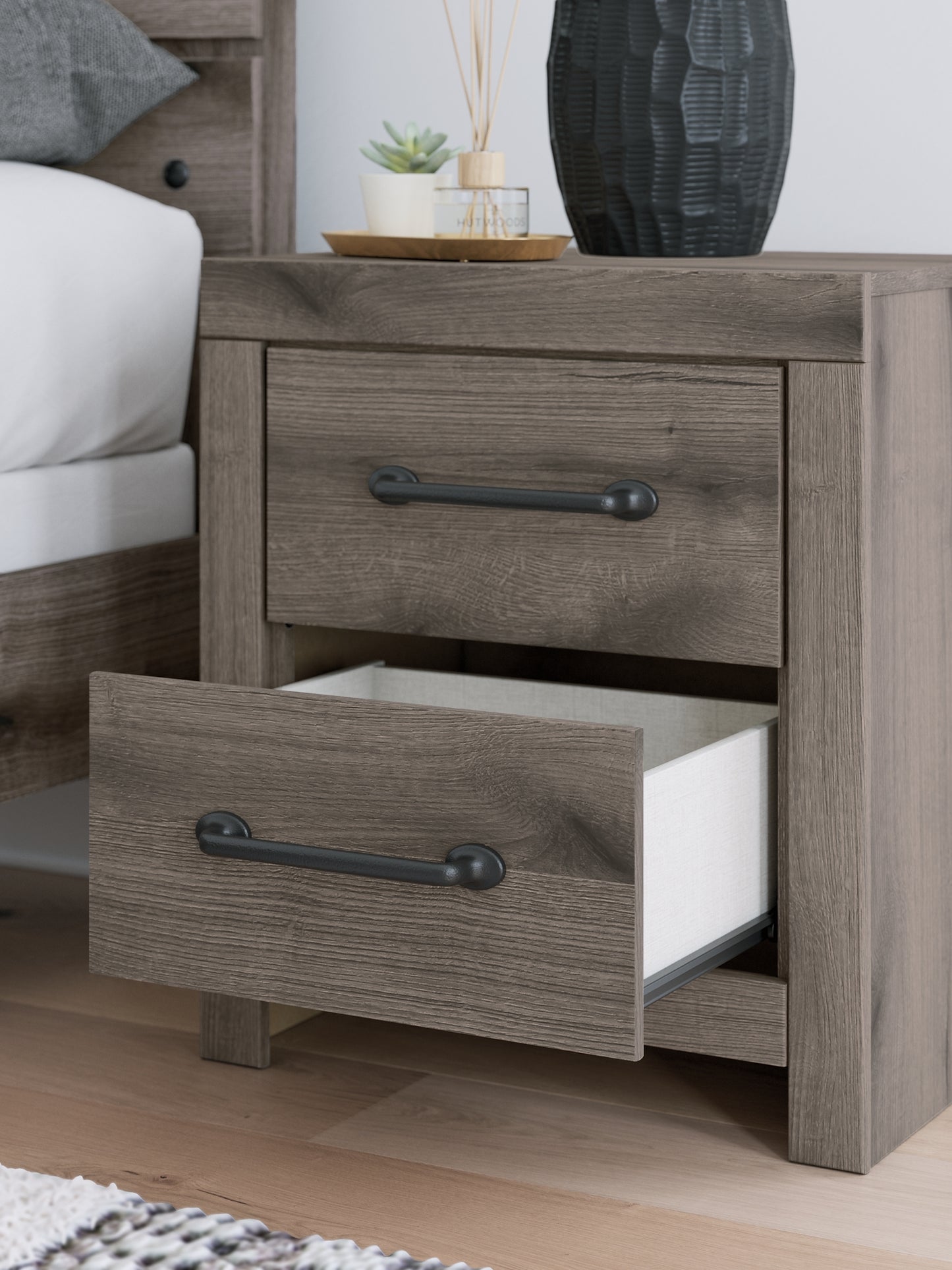 Graystorm Panel Bed With Storage With Mirrored Dresser And Nightstand