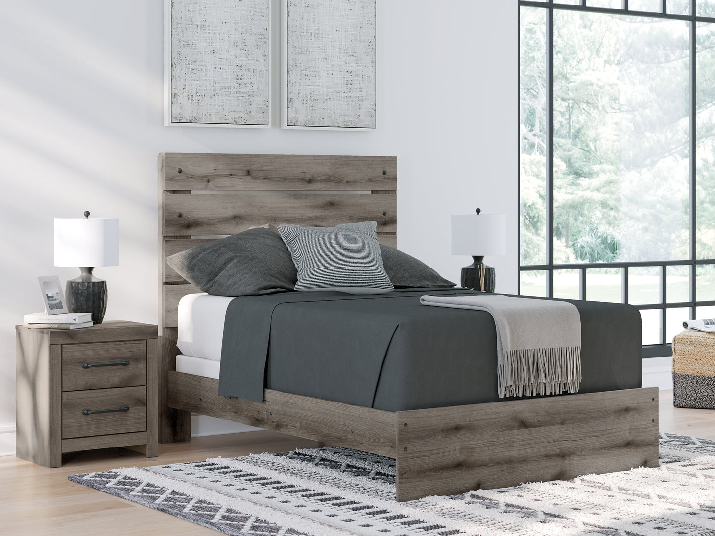 Graystorm Panel Bed With Mirrored Dresser And Nightstand