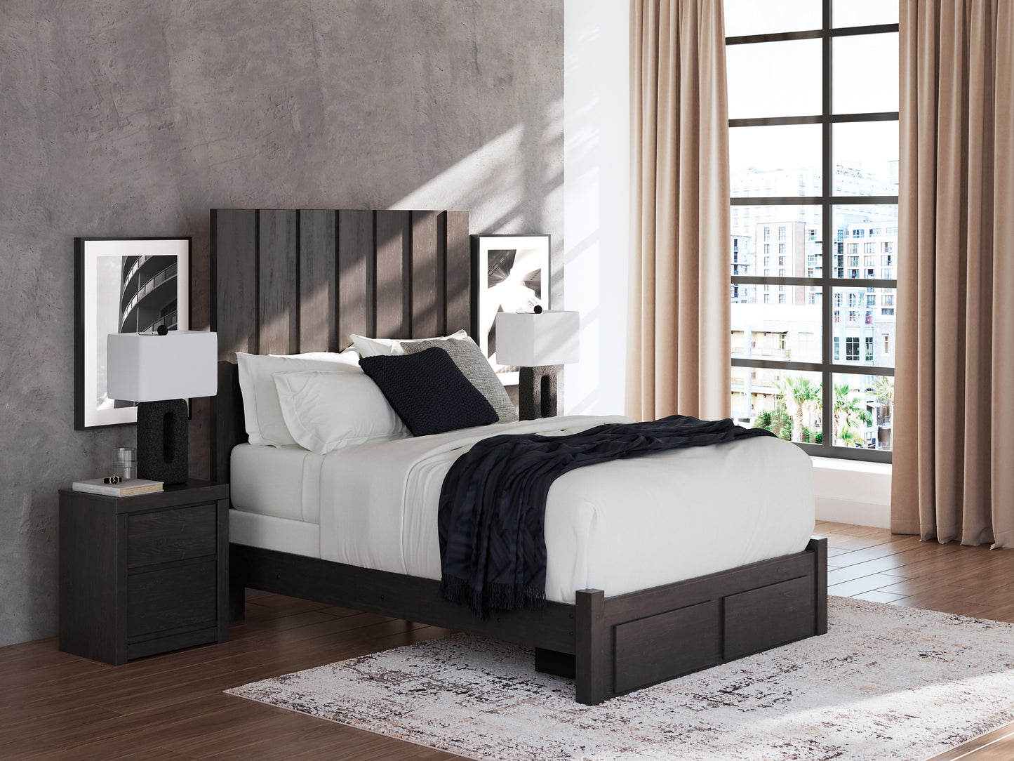 Panel Storage Bed With Mirrored Dresser