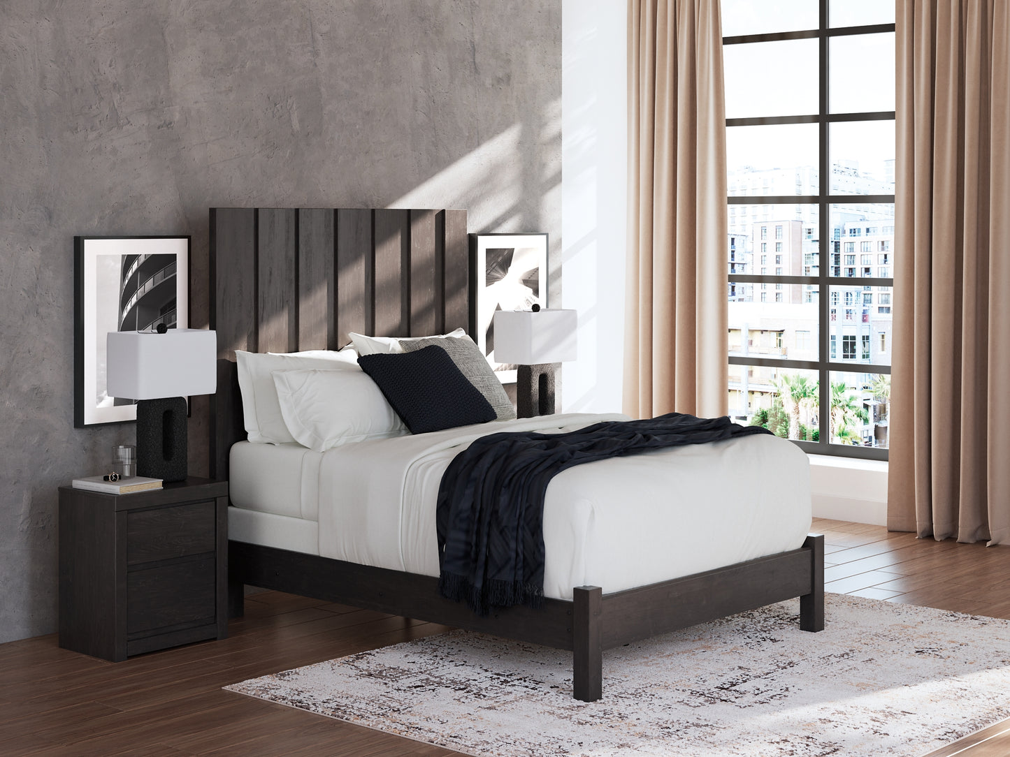 Panel Bed With Mirrored Dresser