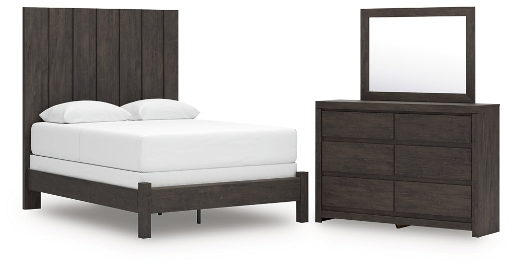Panel Bed With Mirrored Dresser