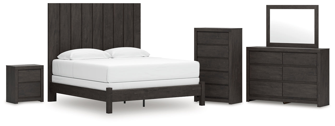Panel Bed With Mirrored Dresser, Chest And Nightstand
