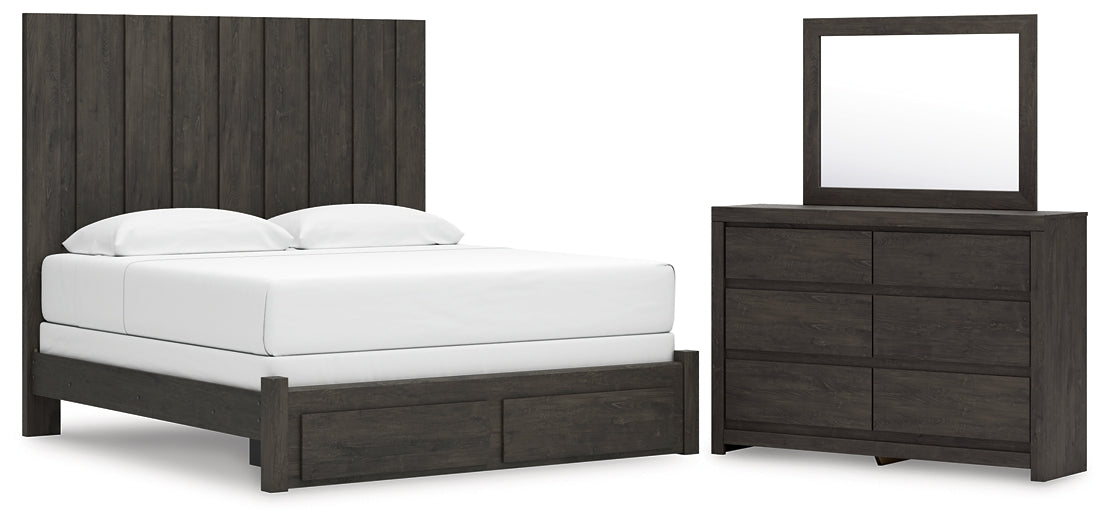 Panel Storage Bed With Mirrored Dresser