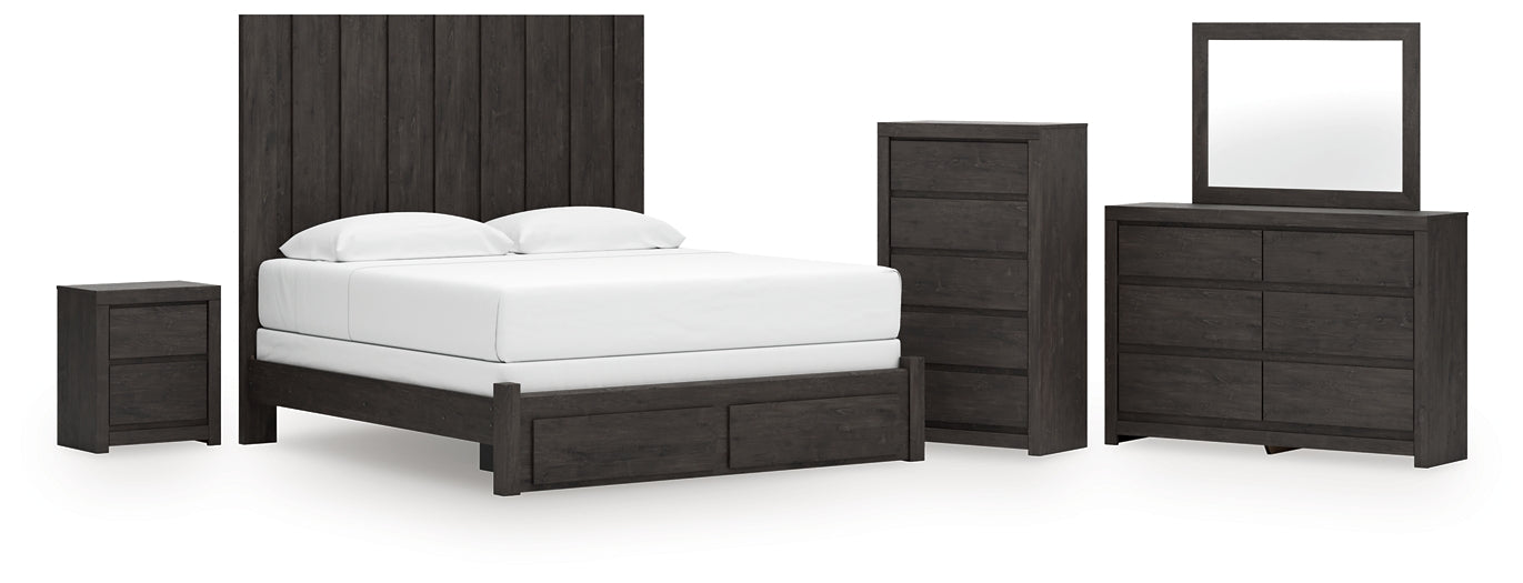 Panel Storage Bed With Mirrored Dresser, Chest And Nightstand