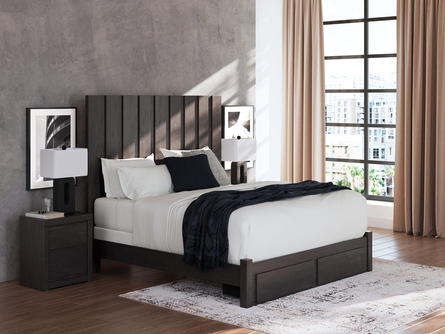 Panel Storage Bed With Mirrored Dresser