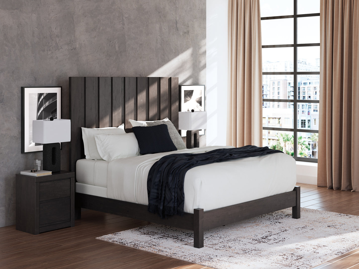 Panel Bed With Mirrored Dresser And Nightstand