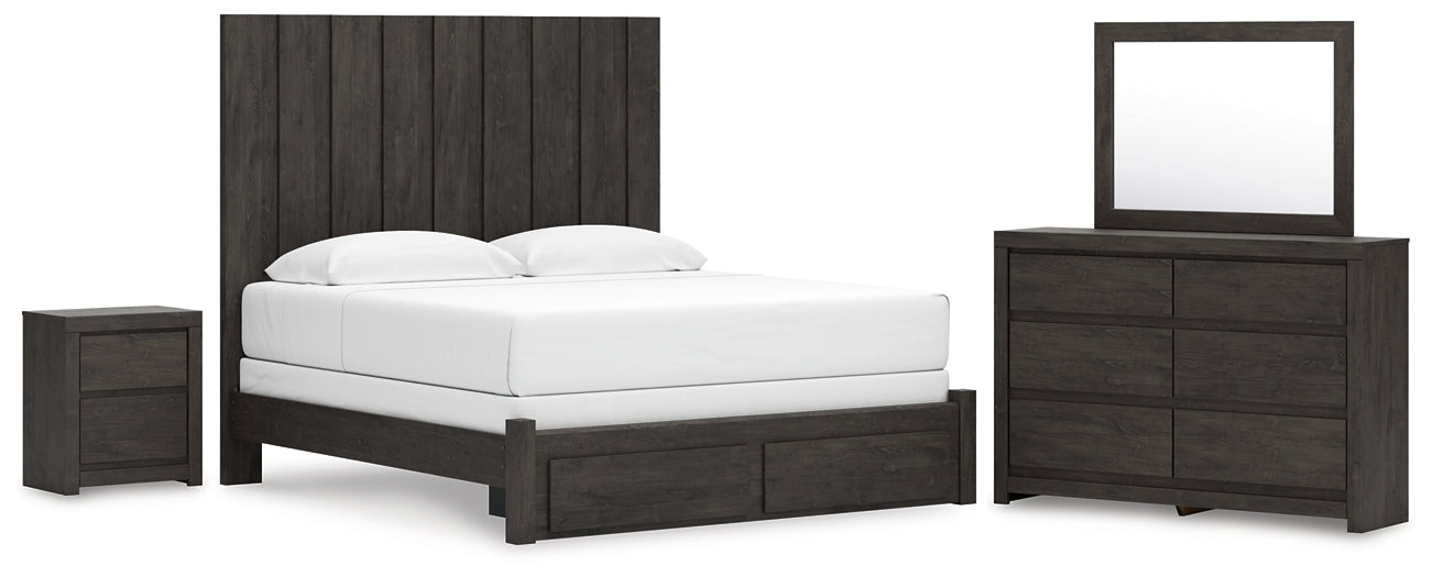 Panel Storage Bed With Mirrored Dresser And Nightstand