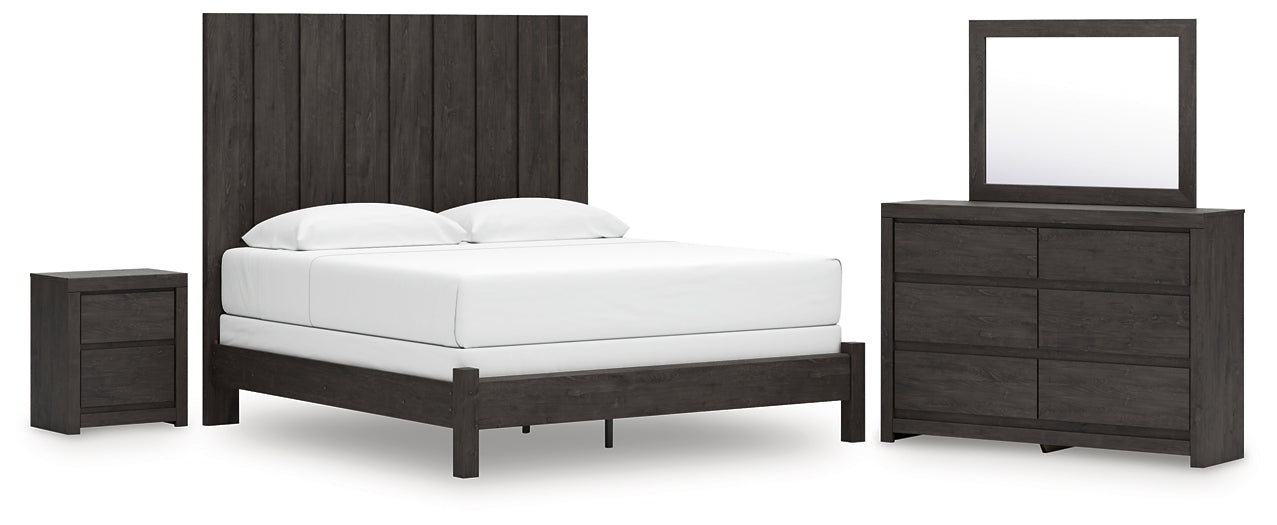 Panel Bed With Mirrored Dresser And Nightstand