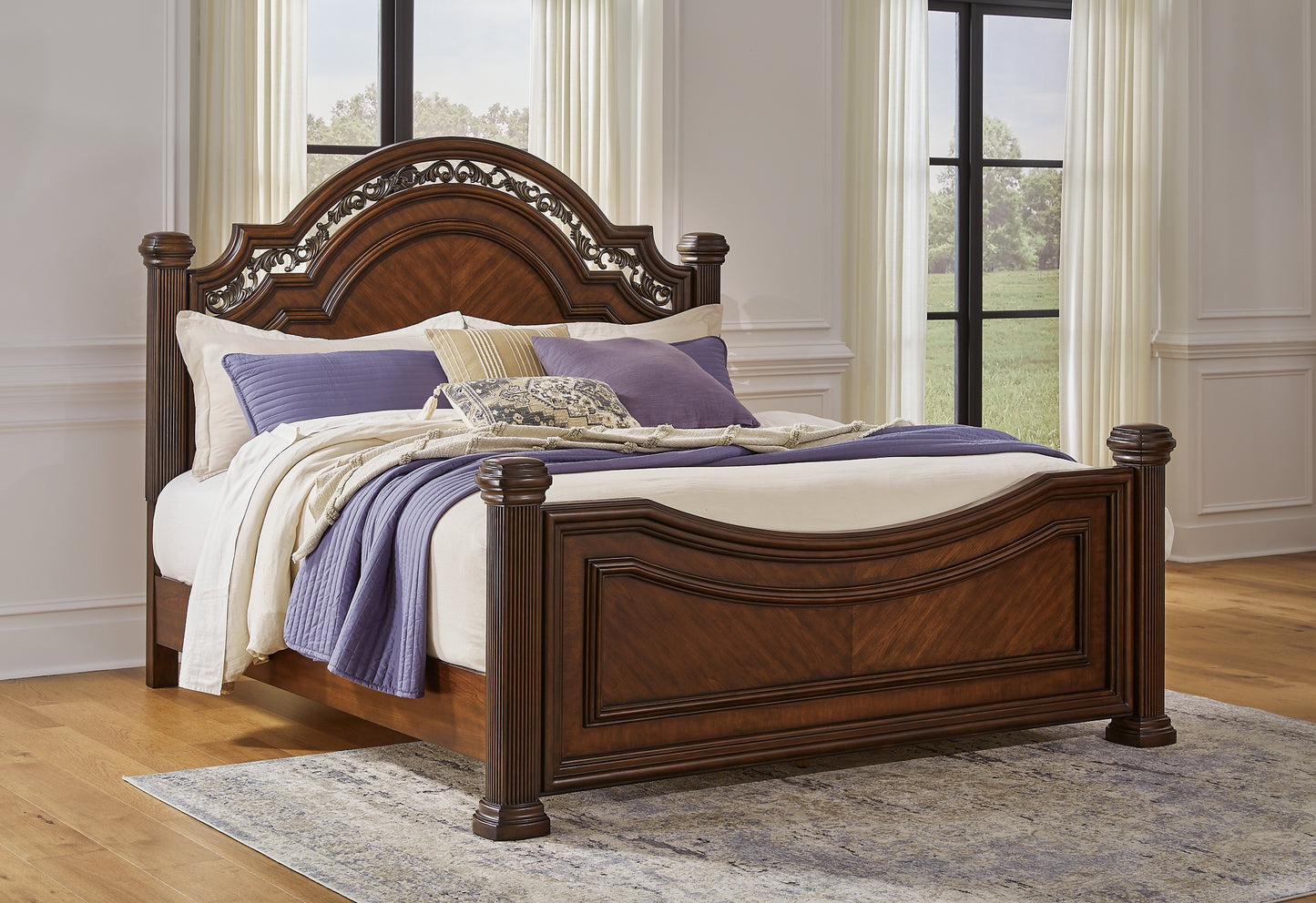 Lavinton Poster Bed With Mirrored Dresser, Chest And Nightstand