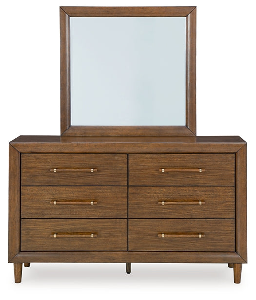 Lyncott California Upholstered Bed With Mirrored Dresser And Chest