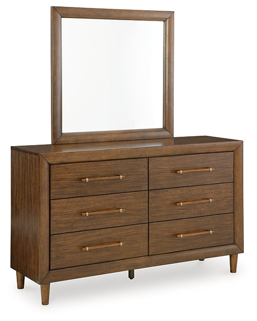 Lyncott California Upholstered Bed With Mirrored Dresser And Chest