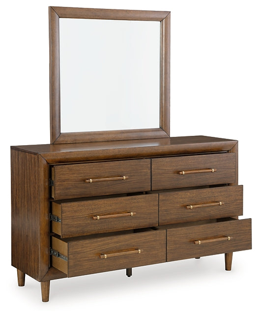 Lyncott California Upholstered Bed With Mirrored Dresser And Chest