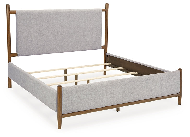 Lyncott California Upholstered Bed With Mirrored Dresser And Chest