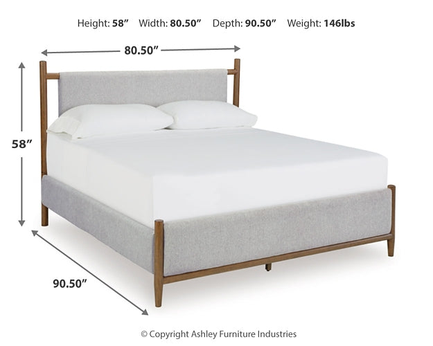 Lyncott California Upholstered Bed With Mirrored Dresser And Chest