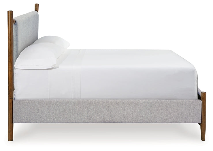 Lyncott California Upholstered Bed With Mirrored Dresser And Chest