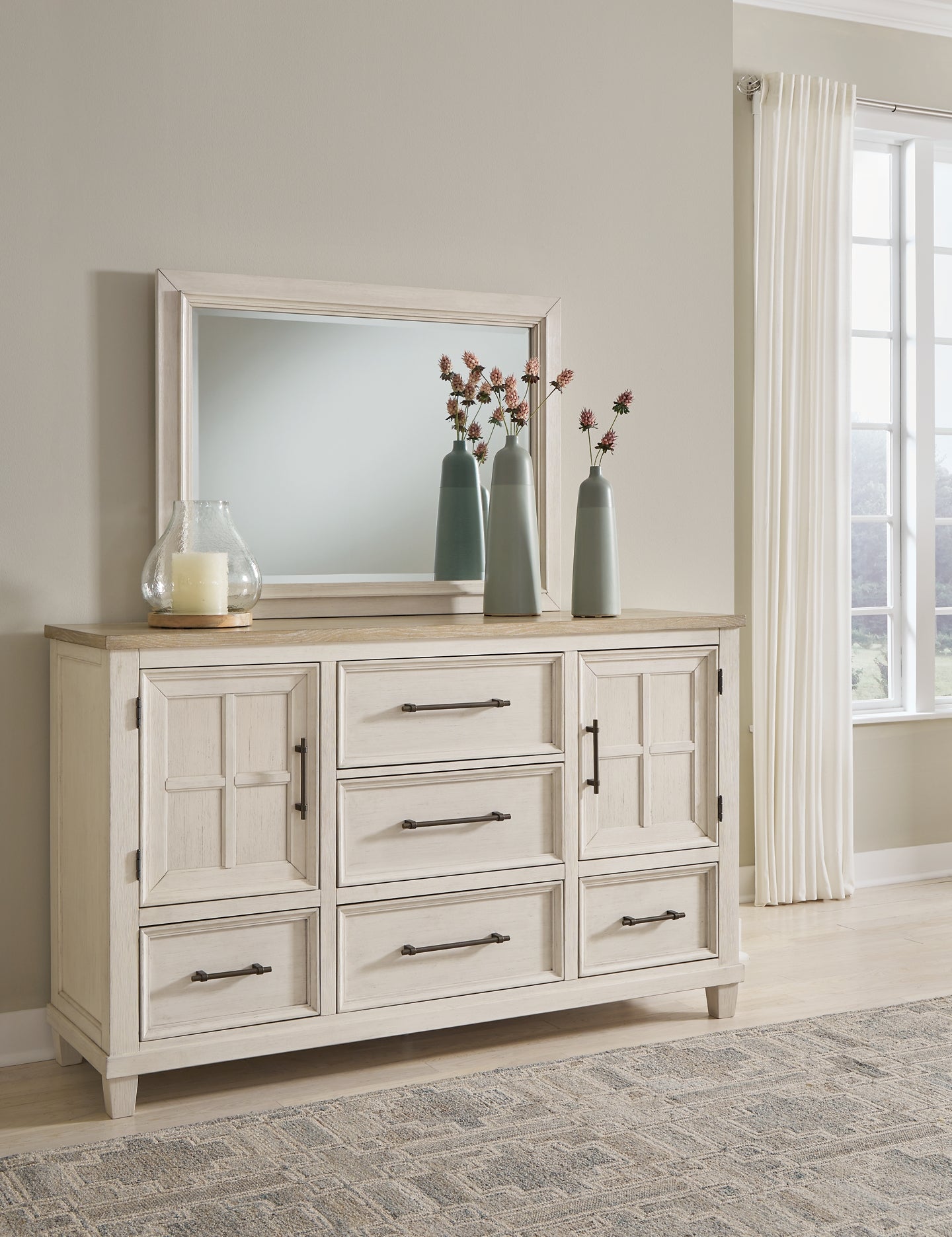 Shaybrock Panel Bed With Mirrored Dresser And Chest