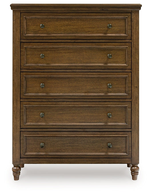 Sturlayne California Upholstered Panel Bed With Mirrored Dresser, Chest And Nightstand
