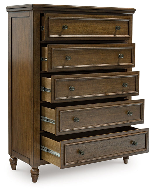 Sturlayne Upholstered Panel Bed With Mirrored Dresser And Chest
