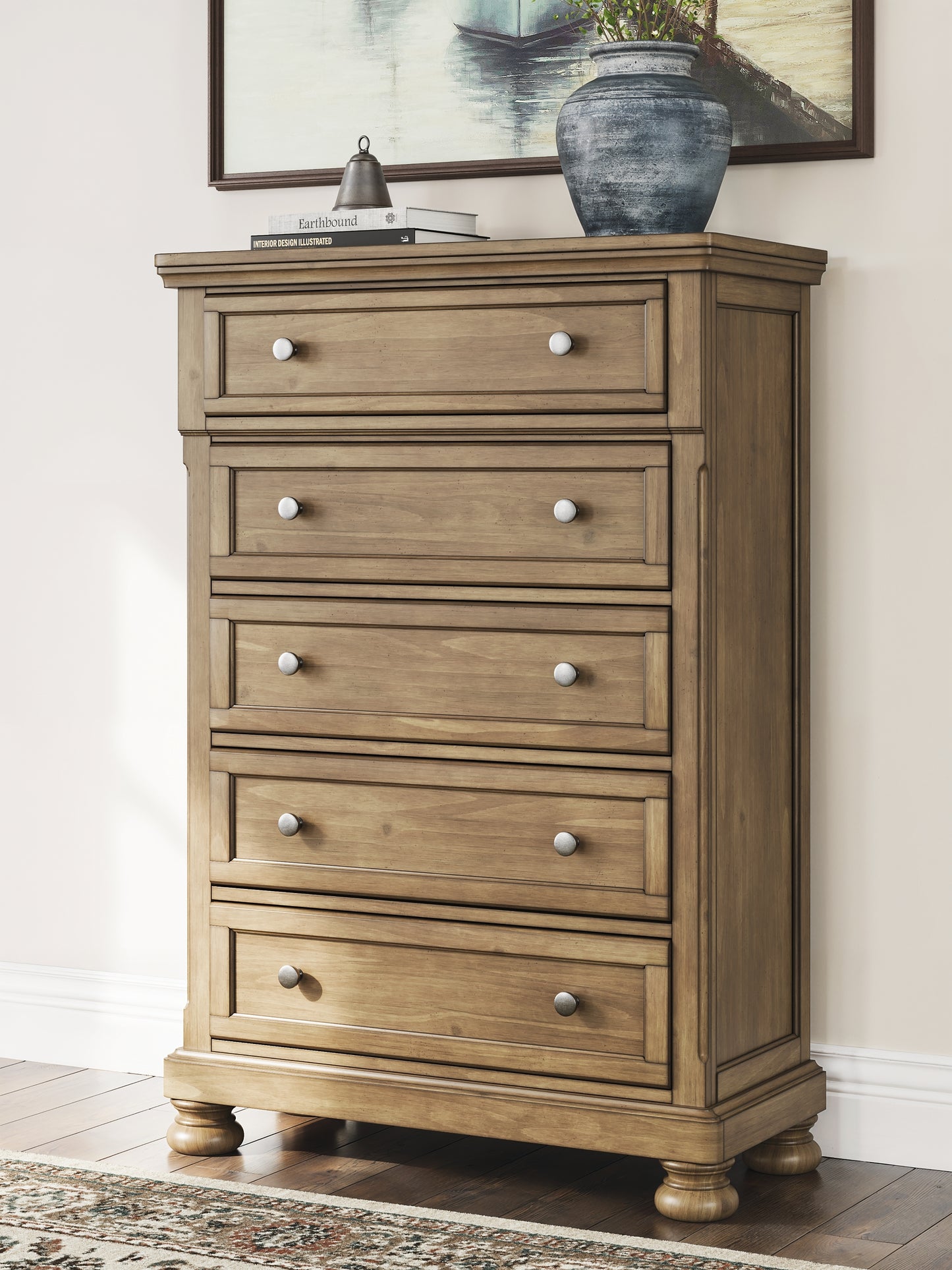 Feddinger California Storage Sleigh Bed With Mirrored Dresser And Chest