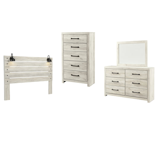 Cambeck Panel Headboard With Mirrored Dresser And Chest