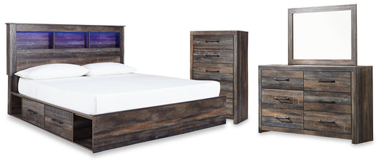 Drystan Bookcase Bed With 2 Storage Drawers With Mirrored Dresser And Chest