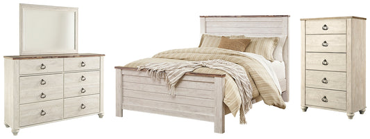 Willowton Panel Bed With Mirrored Dresser And Chest