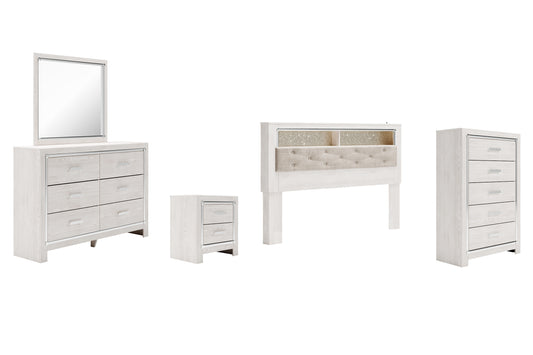 Altyra Bookcase Headboard With Mirrored Dresser, Chest And Nightstand