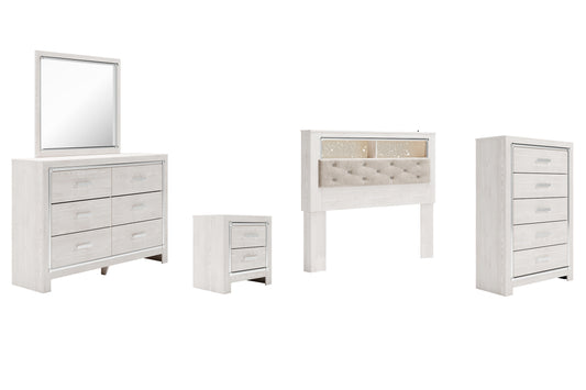 Altyra Bookcase Headboard With Mirrored Dresser, Chest And Nightstand