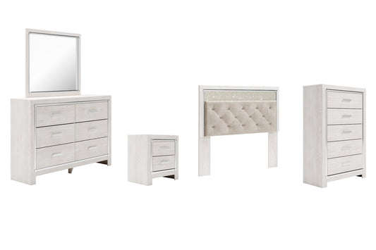 Altyra Panel Headboard Bed With Mirrored Dresser, Chest And Nightstand