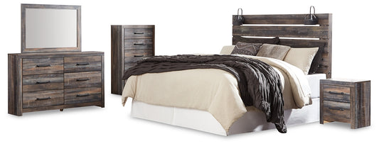 Drystan Panel Headboard With Mirrored Dresser, Chest And Nightstand