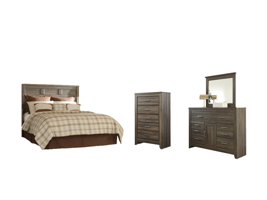 Juararo Panel Headboard Bed With Mirrored Dresser And Chest