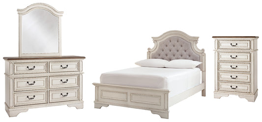 Realyn Panel Bed With Mirrored Dresser And Chest