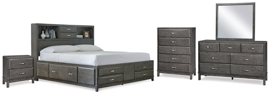 Caitbrook Storage Bed With 8 Storage Drawers With Mirrored Dresser, Chest And Nightstand