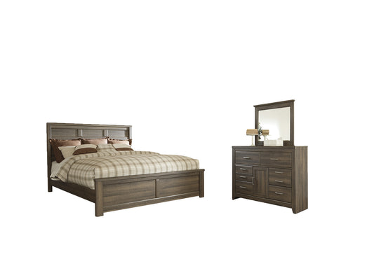 Juararo California Panel Bed With Mirrored Dresser