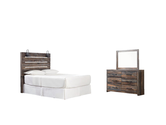 Drystan Panel Headboard With Mirrored Dresser