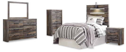 Drystan Panel Headboard With Mirrored Dresser, Chest And Nightstand