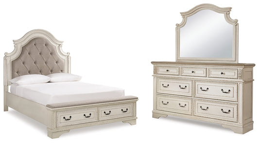 Realyn Upholstered Bed With Mirrored Dresser