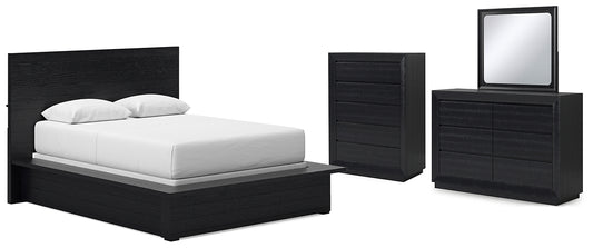 Londer Panel Bed With Mirrored Dresser And Chest