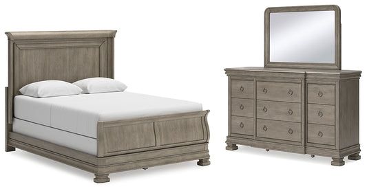 Lexorne Sleigh Bed With Mirrored Dresser