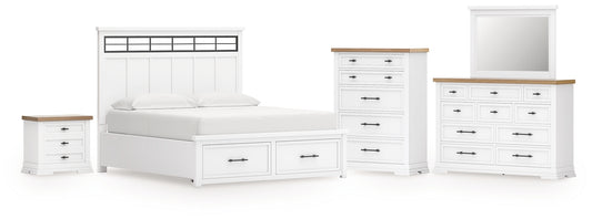 Ashbryn California Panel Storage Bed, Dresser, Mirror, Chest And Nightstand